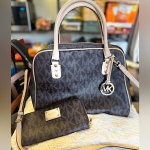 Michael Kors Dark Brown and Tan Handbag with Wallet